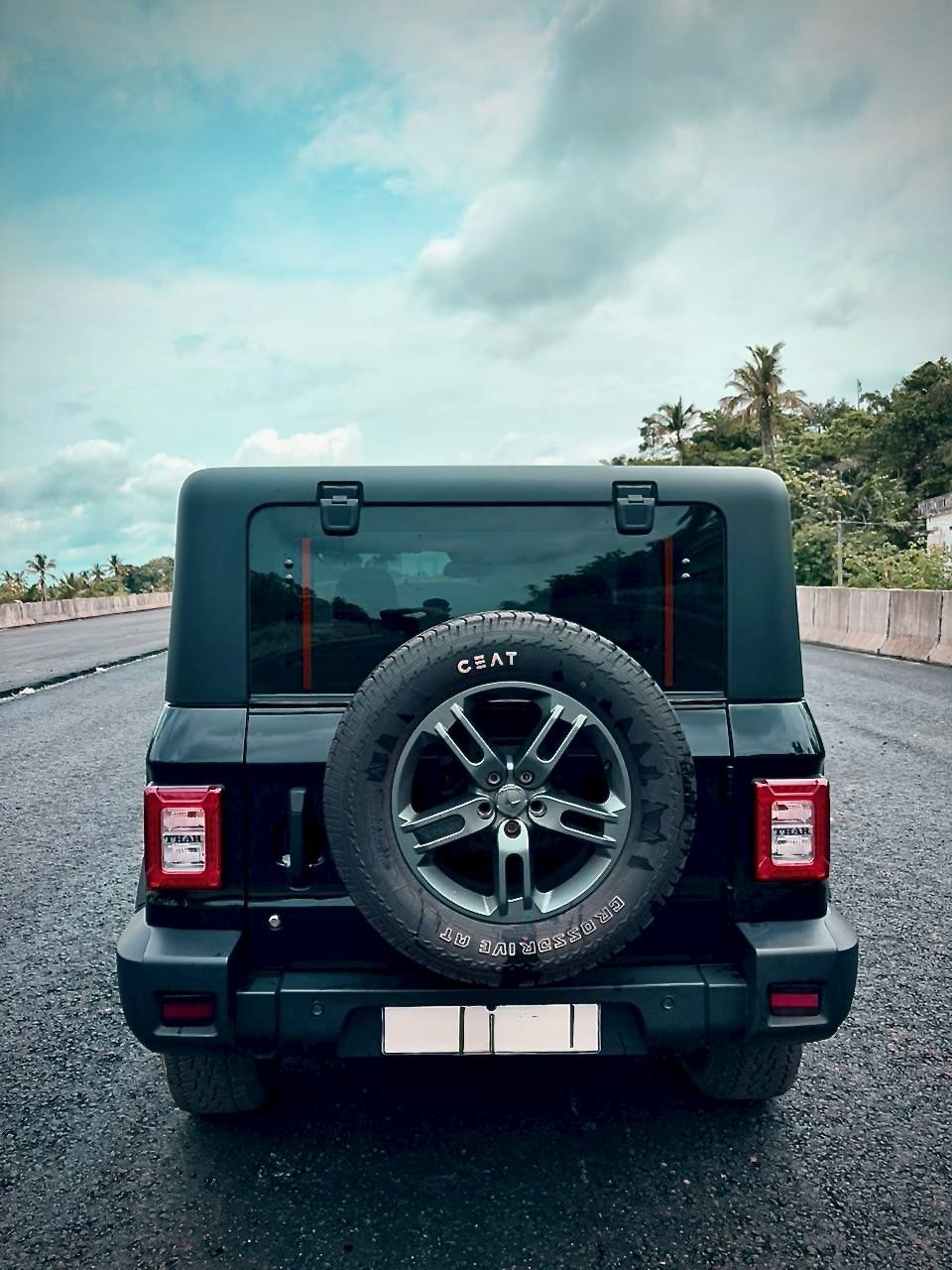 Mahindra Thar rear view with spare wheel